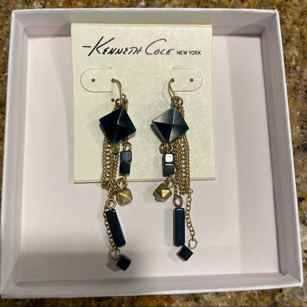 Kenneth Cole New York- Blue and Gold dangle earrings